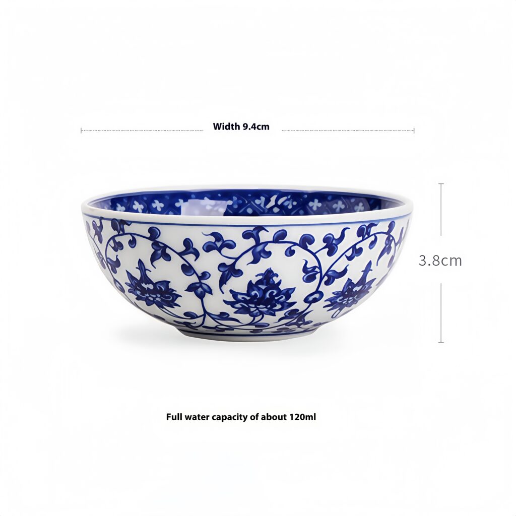 Total width 9.4cm, height 3.8cm, full water capacity 120ml