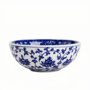 Antique blue and white lotus tea cup with entwined branches