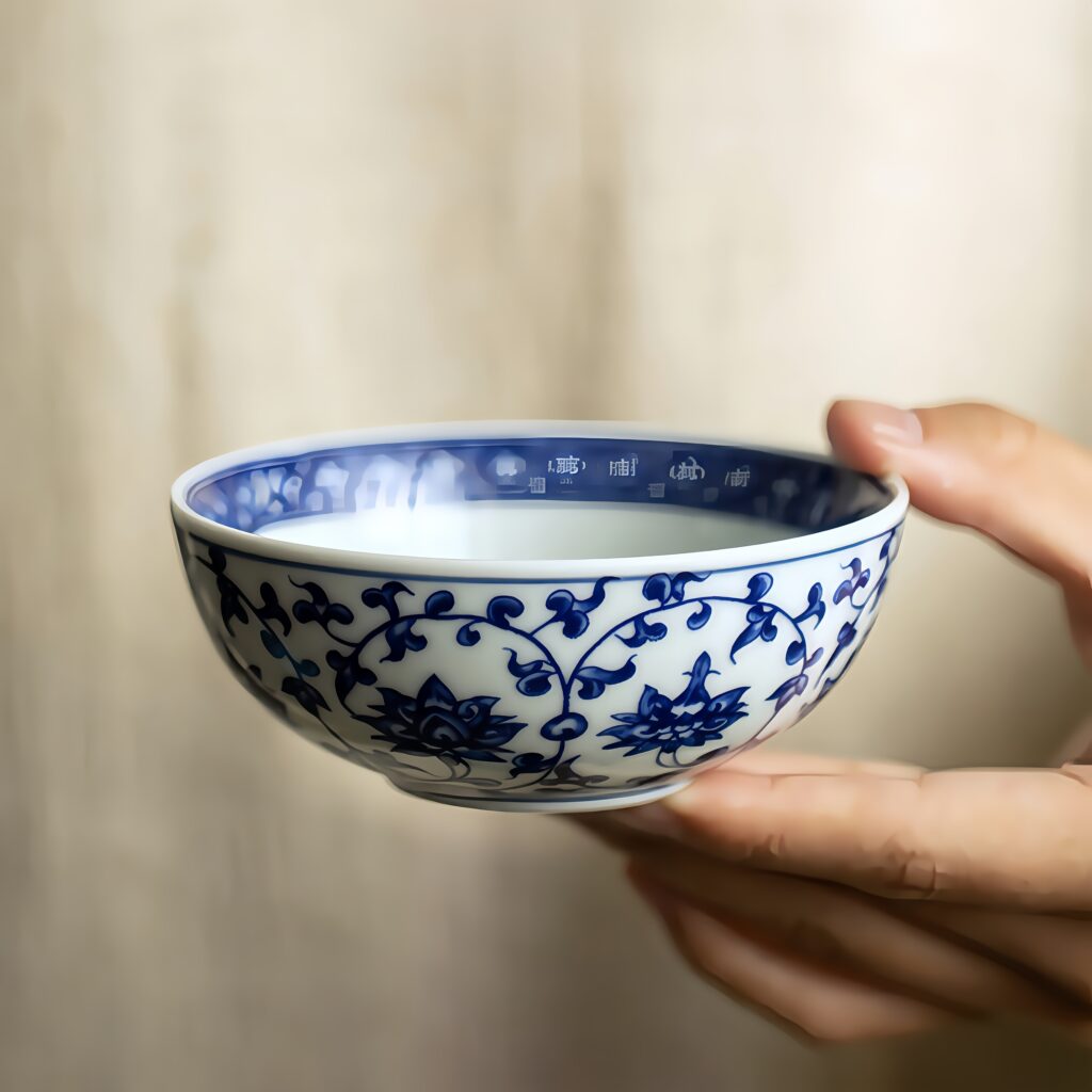 Blue and white lotus tea cup, master's cup, tea tasting cup, Pu erh cup, ceramic tea cup