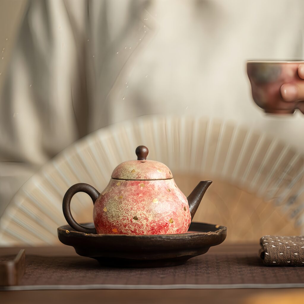 Rock and Mineral Colored Pottery Pear Teapot Colorful Red Teapot