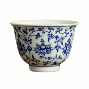 Antique blue and white lotus tea cup with entwined branches