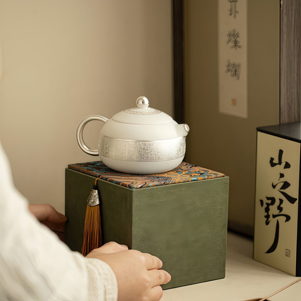 Handmade gilded silver teapot, Xishi teapot, tea set, tea pot, ceramic home and office kung fu tea set, gift box