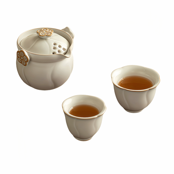 Imitation Song Ru Kiln Moon White Cold Plum Travel Teapot Tea Set