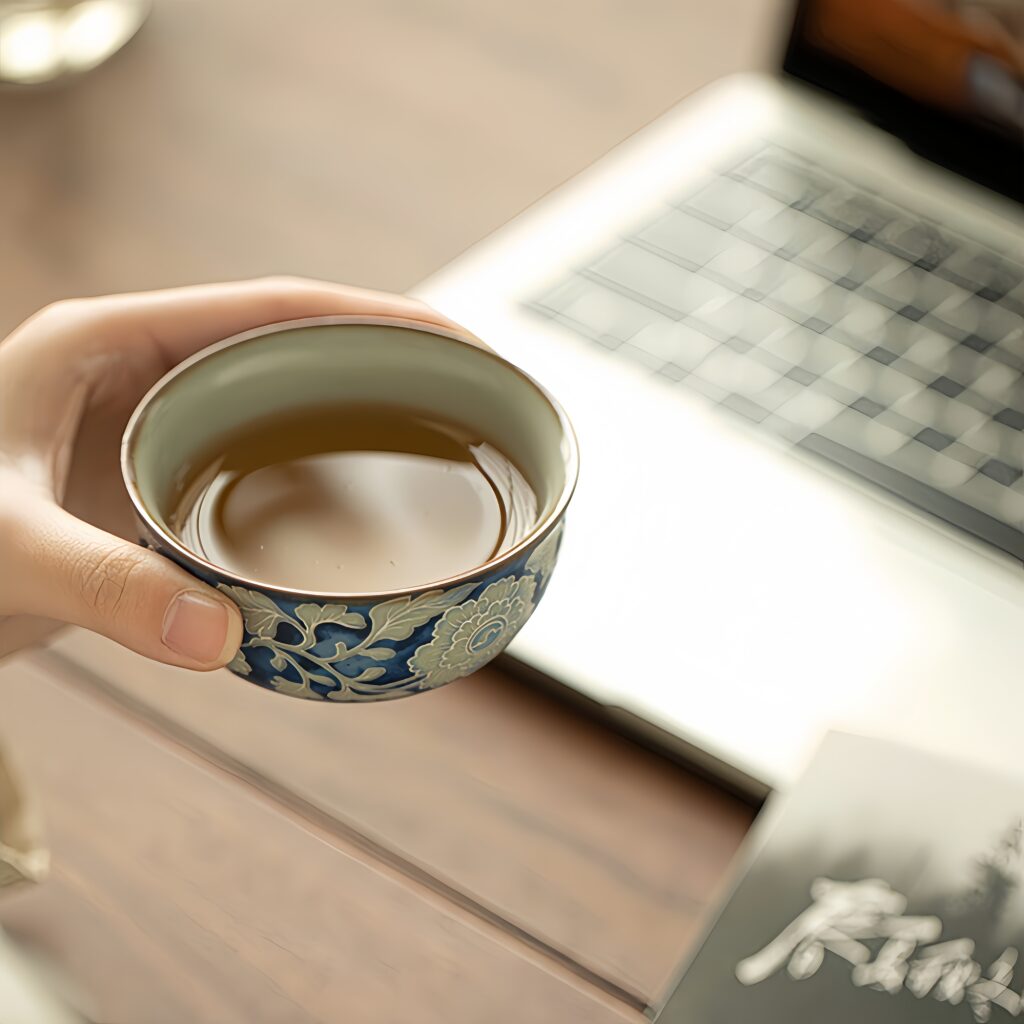 Ru Kiln Yuan Blue and White Open Teapot Tea Cup Travel Tea Set with Bag Outdoor Camping Handheld Teapot Teapot