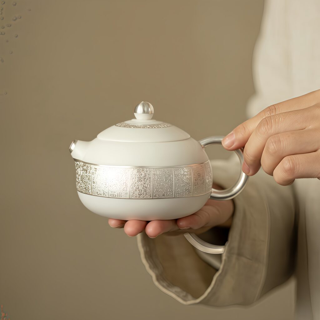 Handmade gilded silver teapot, Xishi teapot, tea set, tea pot, ceramic home and office kung fu tea set, gift box