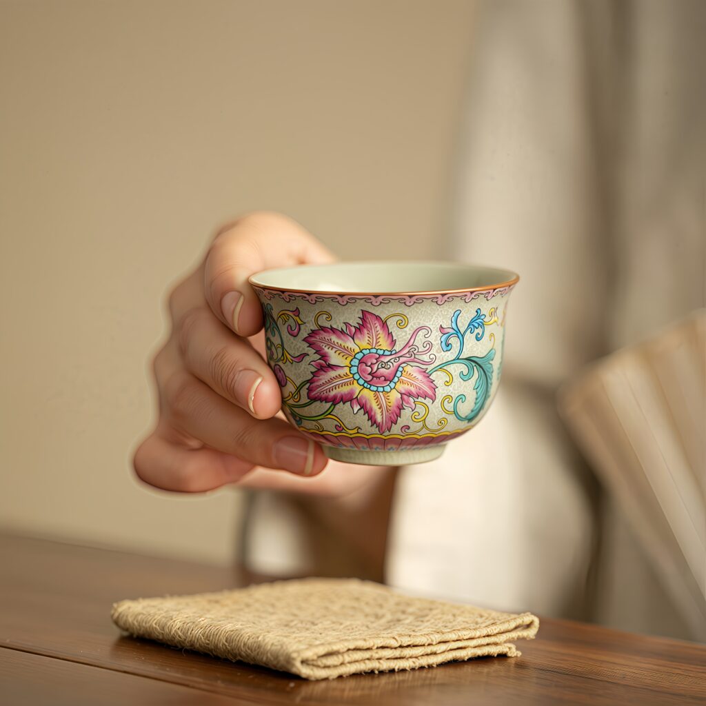 Wanhua retro tea cup, master cup, enamel colored tea cup, palace style tea cup, ceramic kung fu tea set