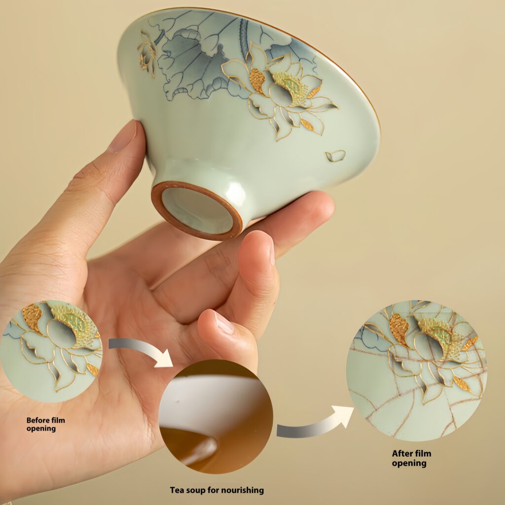 Vintage Chinese style Ru kiln opening can nourish tea cups, ceramic tea sets, tea tasting cups, host cups, guest cups, household kung fu tea sets