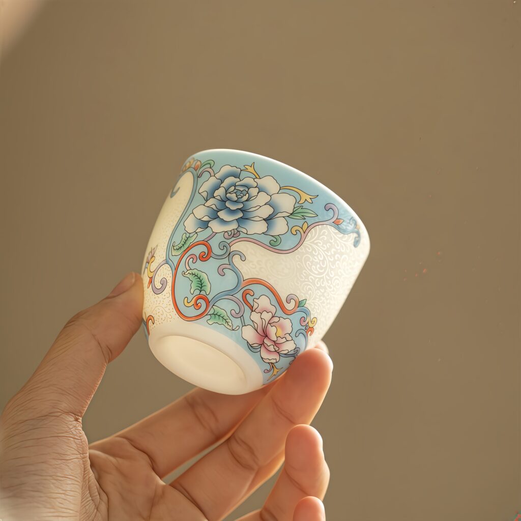 Sheep Fat Jade Enamel Colored Tea Cup
