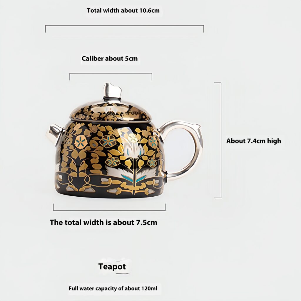 Gilded silver, golden branches, jade leaves, teapot 12 Teapot: Width 10.6cm, Height 7.4cm, Capacity 120ml, Gift Box: Length 11cm, Width 11cm, Height 9.2cm