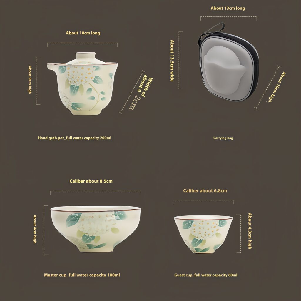 Embroidered Ball Flower Ru Kiln Opening Travel Set Ceramic Tea Set Portable Kuaike One Pot Three Cups Kung Fu Tea Set