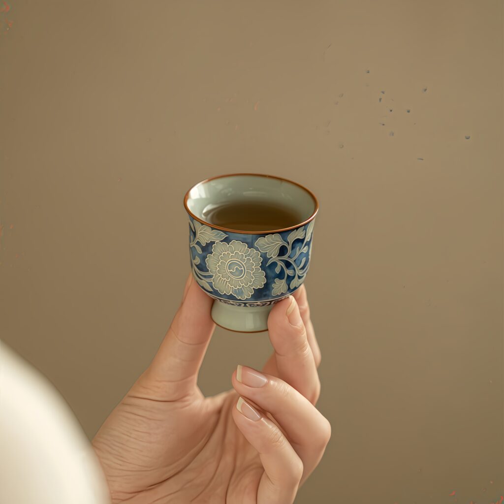 Ru kiln Yuan blue and white tea cup, master cup, guest cup, ceramic tea set, high footed cup, can be used to nourish peonies, tea tasting cup