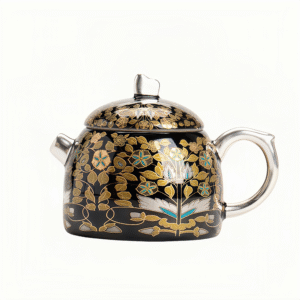 Gilded silver, golden branches, jade leaves, teapot
