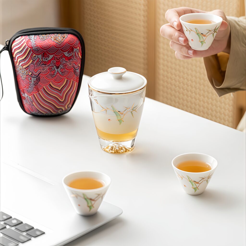 Yangzhi Jade Porcelain Travel Tea Set Portable Kung Fu Teapot Outdoor Quick Customer Cup Gift