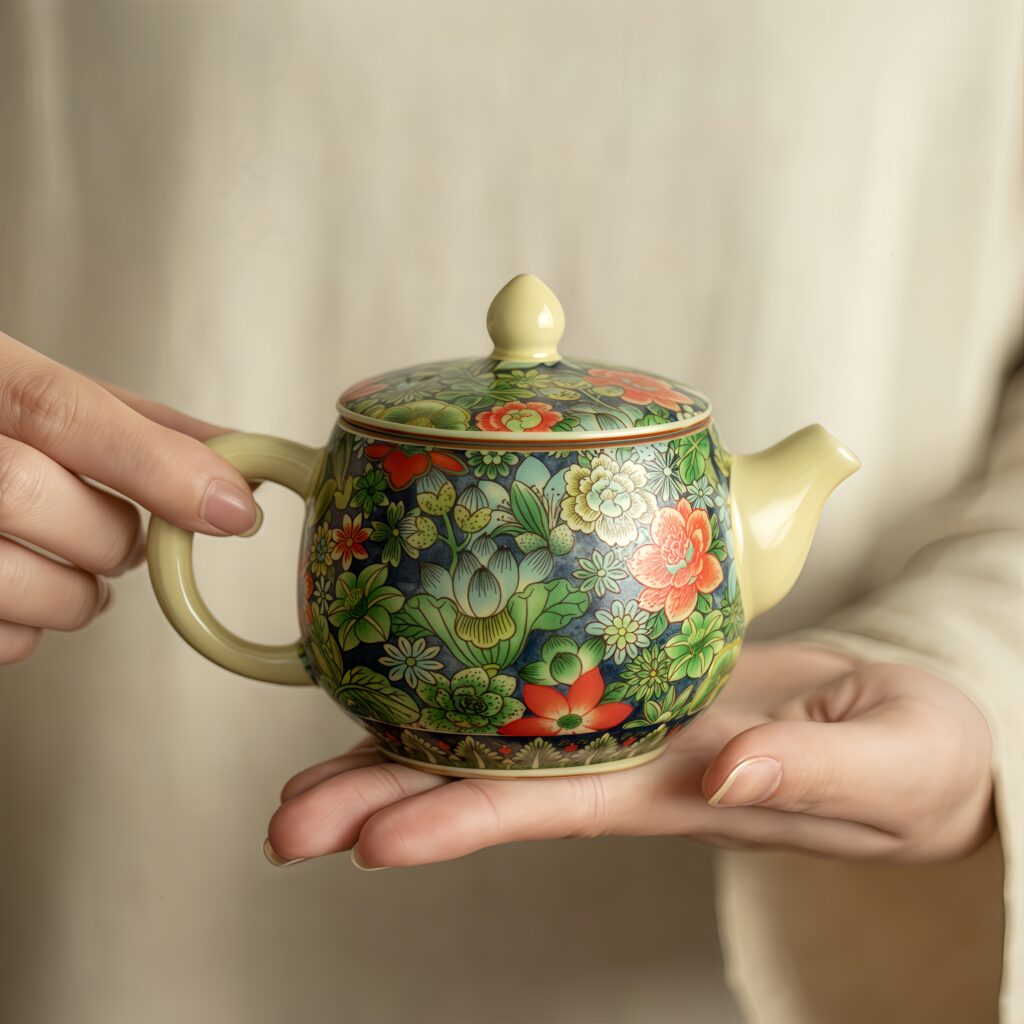 Jingdezhen Retro Flower Pink Tea Pot Ceramic Kung Fu Tea Set