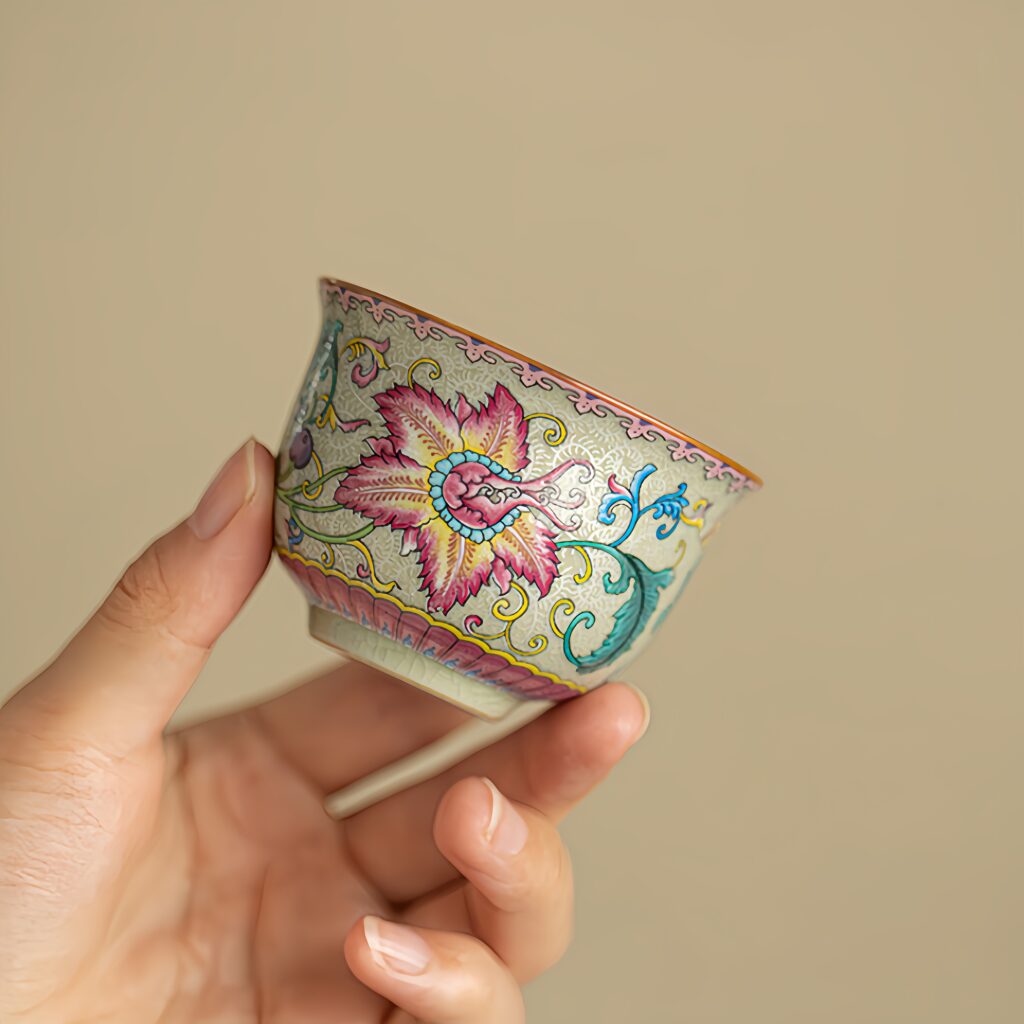 Wanhua retro tea cup, master cup, enamel colored tea cup, palace style tea cup, ceramic kung fu tea set