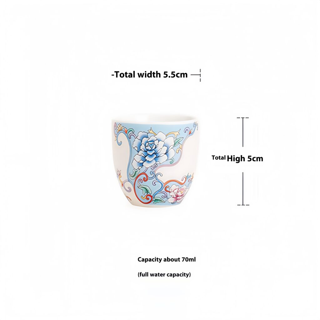 Sheep Fat Jade Enamel Colored Tea Cup 8 The total width is about 5.5cm, the total height is about 5cm, and the full water capacity is about 70ml