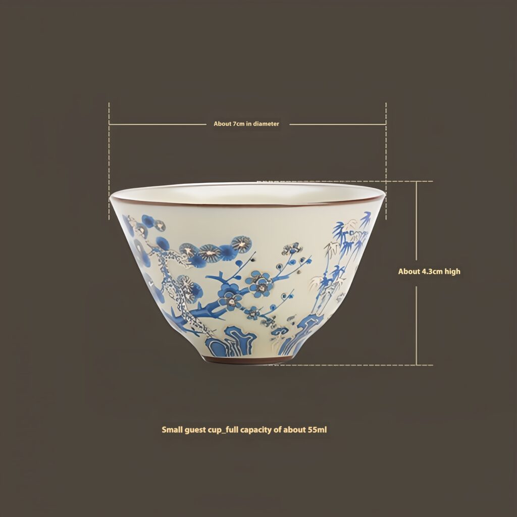 Cup mouth diameter: about 7cm, cup height: about 4.3cm, cup capacity: about 55ml