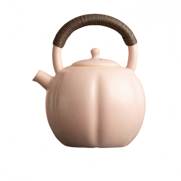 Soda Glazed Pink Porcelain Handle Pumpkin Pot