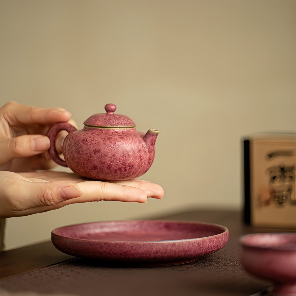 Crystalline glaze kiln turned purple Jun Wanhua tea pot, ceramic tea set, tea maker, stuffy tea pot, household kung fu tea set