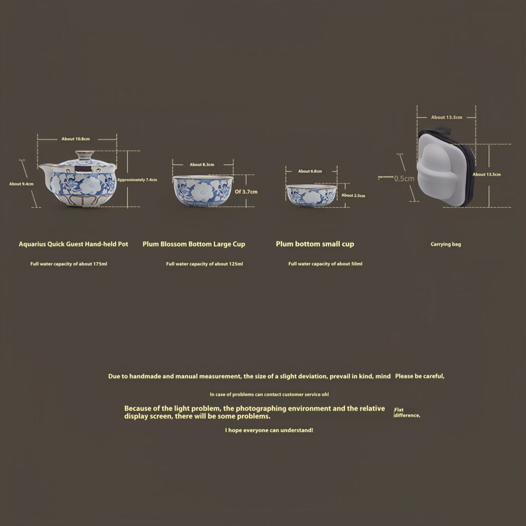 Ru Kiln Yuan Blue and White Open Teapot Tea Cup Travel Tea Set with Bag Outdoor Camping Handheld Teapot Teapot