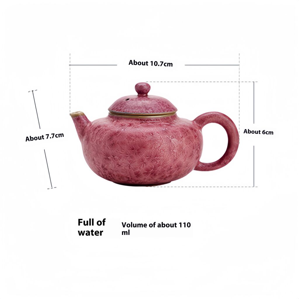 Powder Crystal Glaze - Wanhua Kiln Colored Little Fat Teapot 9 Product specifications: approximately 10.7cm in length, 7.7cm in width, 6cm in height, with a full water capacity of approximately 110ml