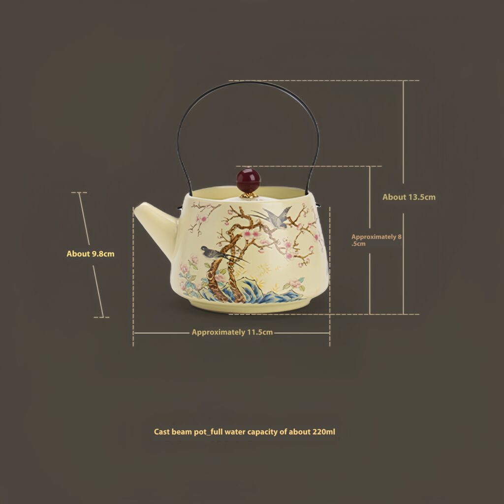 Product specifications: Approximately 11.5cm in length, 9.8cm in width, and 13.5cm in height, with a full water capacity of approximately 220ml