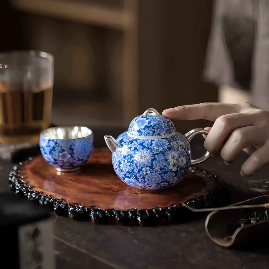 Yangzhi Jade Blue and White Fulu Pot Ceramic, One Pot, One Cup Kung Fu Tea Set