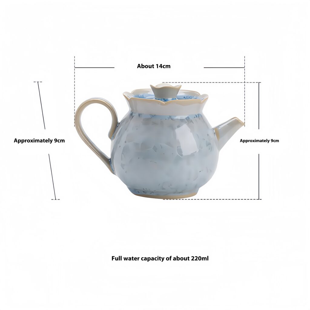 Product specifications: Approximately 14cm in length, 9cm in width, and 9cm in height. Capacity: Full water capacity of approximately 150ml