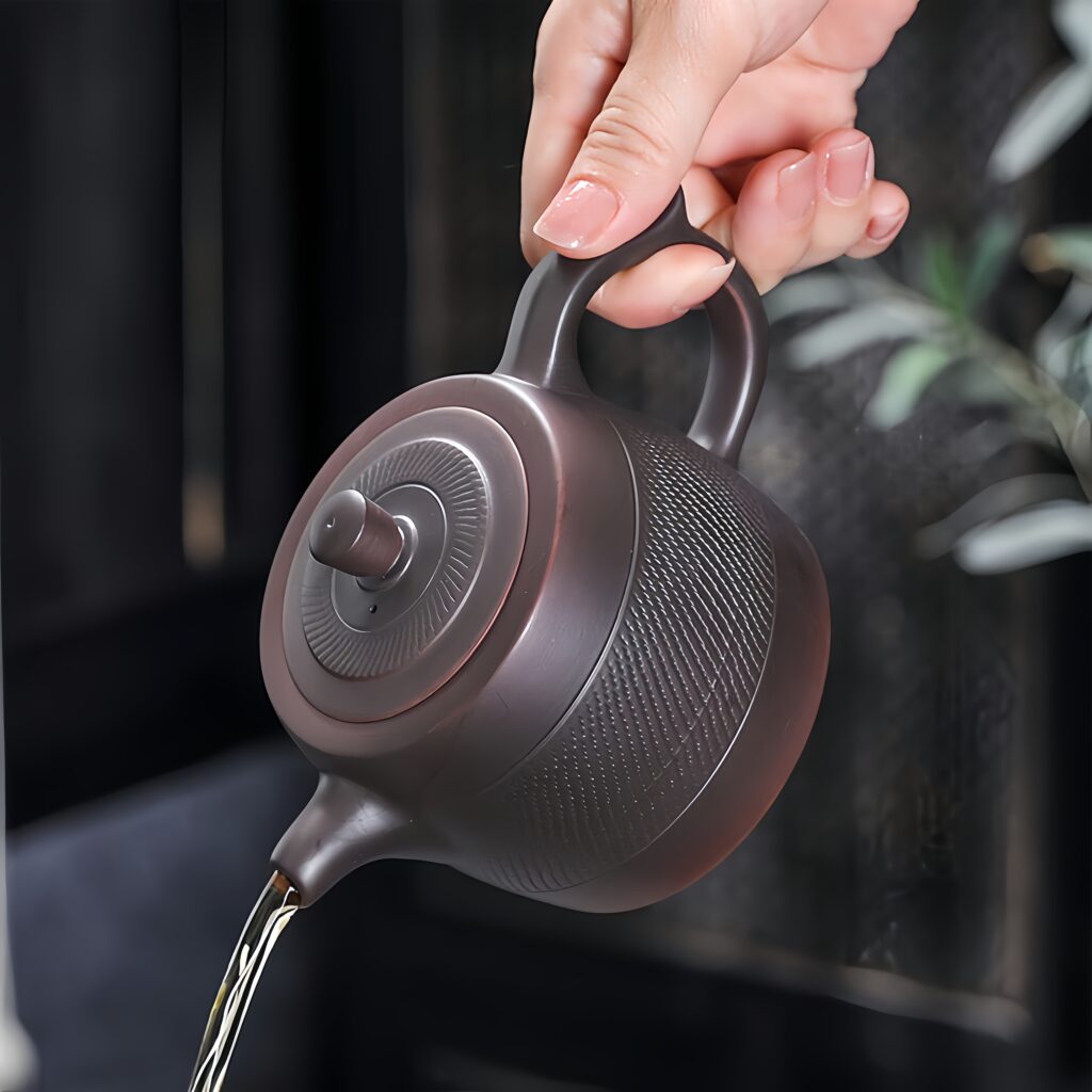 Purple pottery all handmade jumping knife pattern Fengming well railing pot, household kung fu tea set, single retro pot, large tea pot