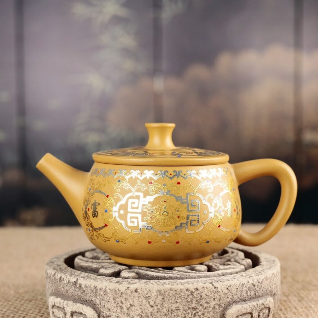 High end golden section clay purple clay phoenix singing teapot handmade Dunhuang famous enamel colored teapot handmade purple clay Han tile teapot