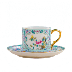 O1CN015DI6cq2IuWaHzomJE_!!2542769346-0-cib Luxury palace style gold border enamel window flower and bird coffee cup with plate