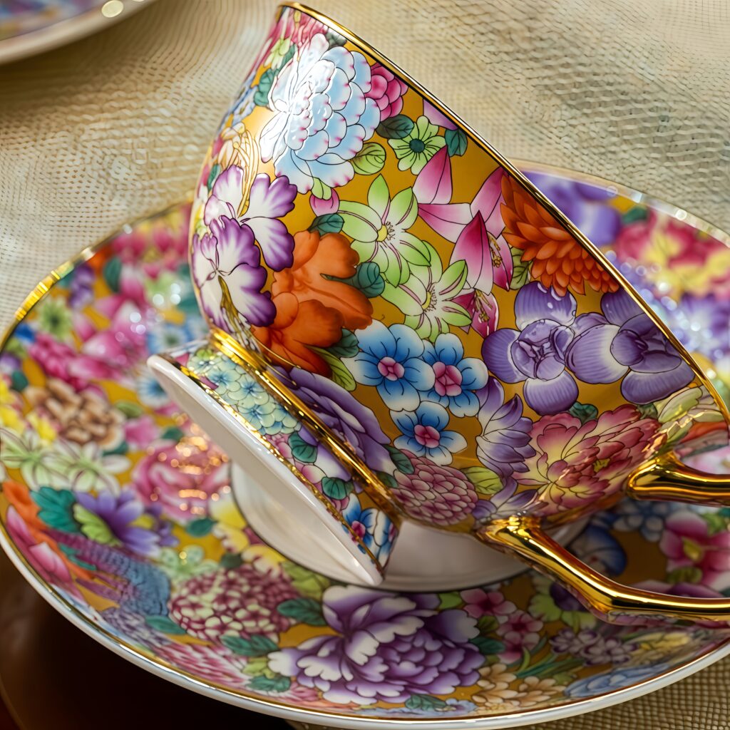 Enamel colored Wanhua coffee cup, plate, Jingdezhen retro palace style cup, ladies' exquisite afternoon tea cup