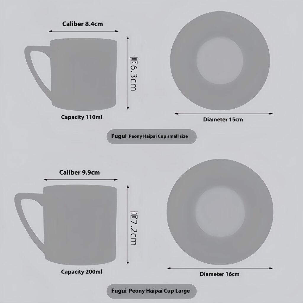 Jingdezhen enamel ceramic coffee cup (large size) 14 Jingdezhen enamel ceramic cup, high-end gold border peony sea style coffee cup, afternoon tea dessert cup (large size)