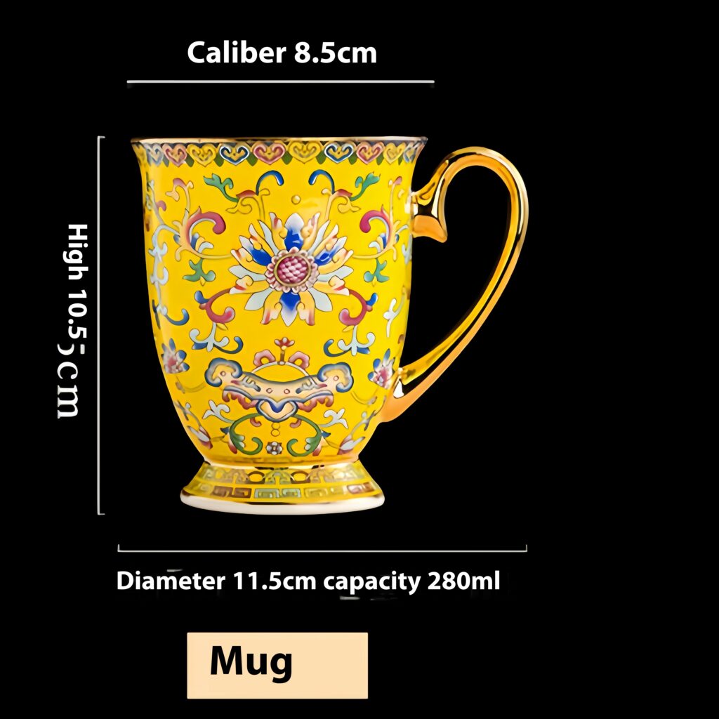 Enamel bone china coffee cup, Chinese court style flower tea water cup