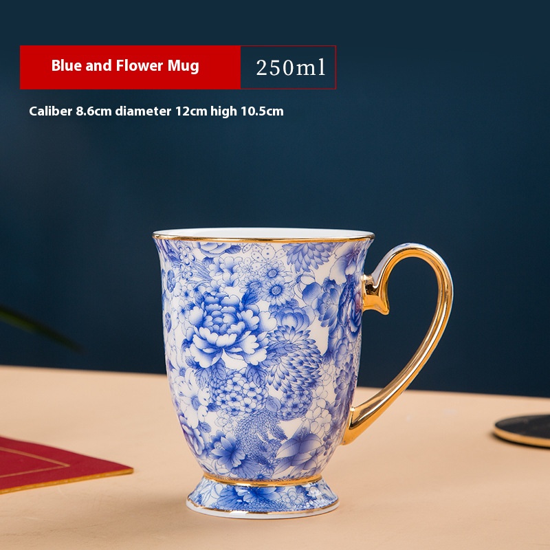 Enamel coffee cup Jingdezhen gold border entwined lotus high foot mug Chinese office cup bone china water cup coffee cup dish