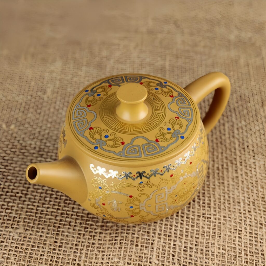 High end golden section clay purple clay phoenix singing teapot handmade Dunhuang famous enamel colored teapot handmade purple clay Han tile teapot