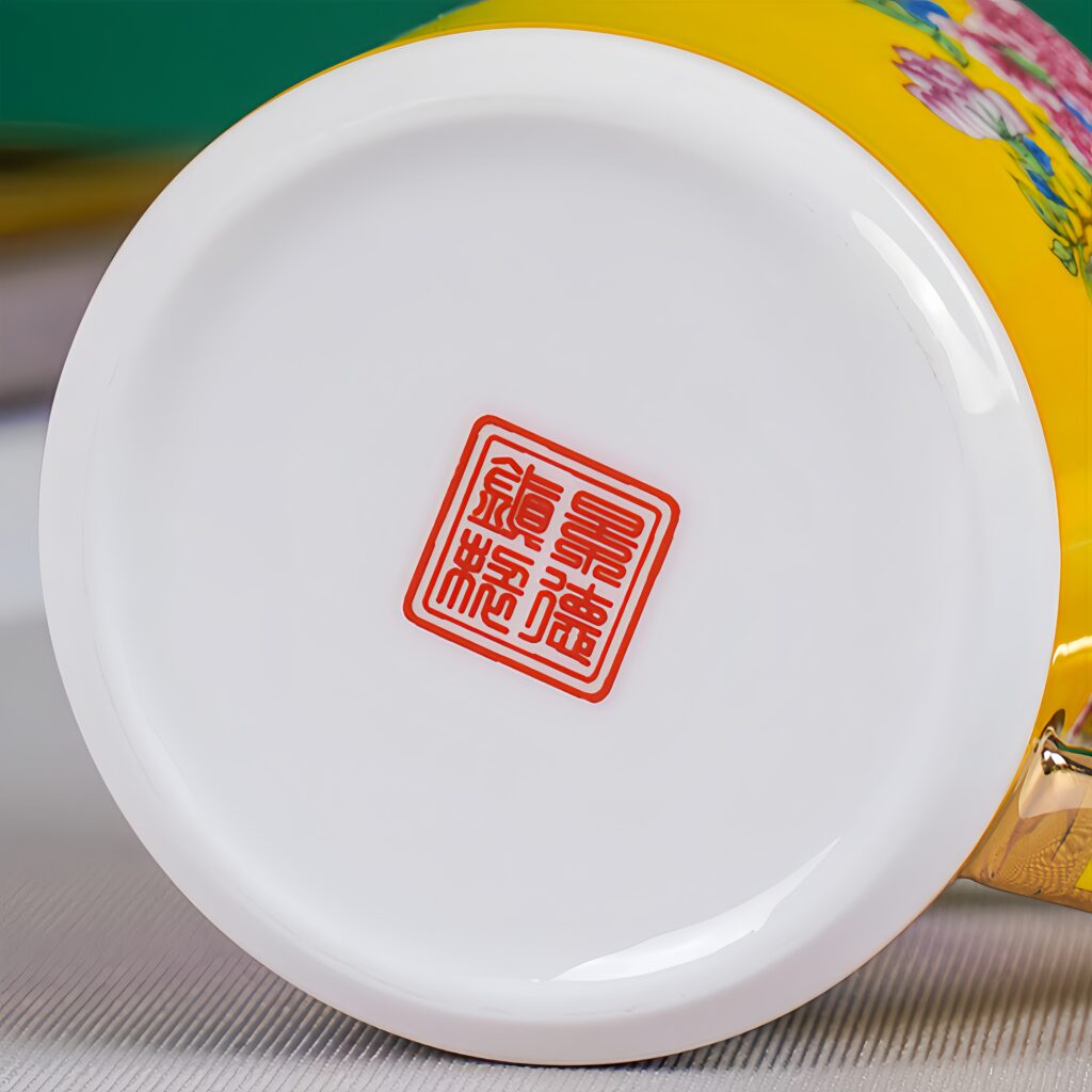 Jingdezhen enamel ceramic coffee cup (large size) 13 Jingdezhen enamel ceramic cup, high-end gold border peony sea style coffee cup, afternoon tea dessert cup (large size)