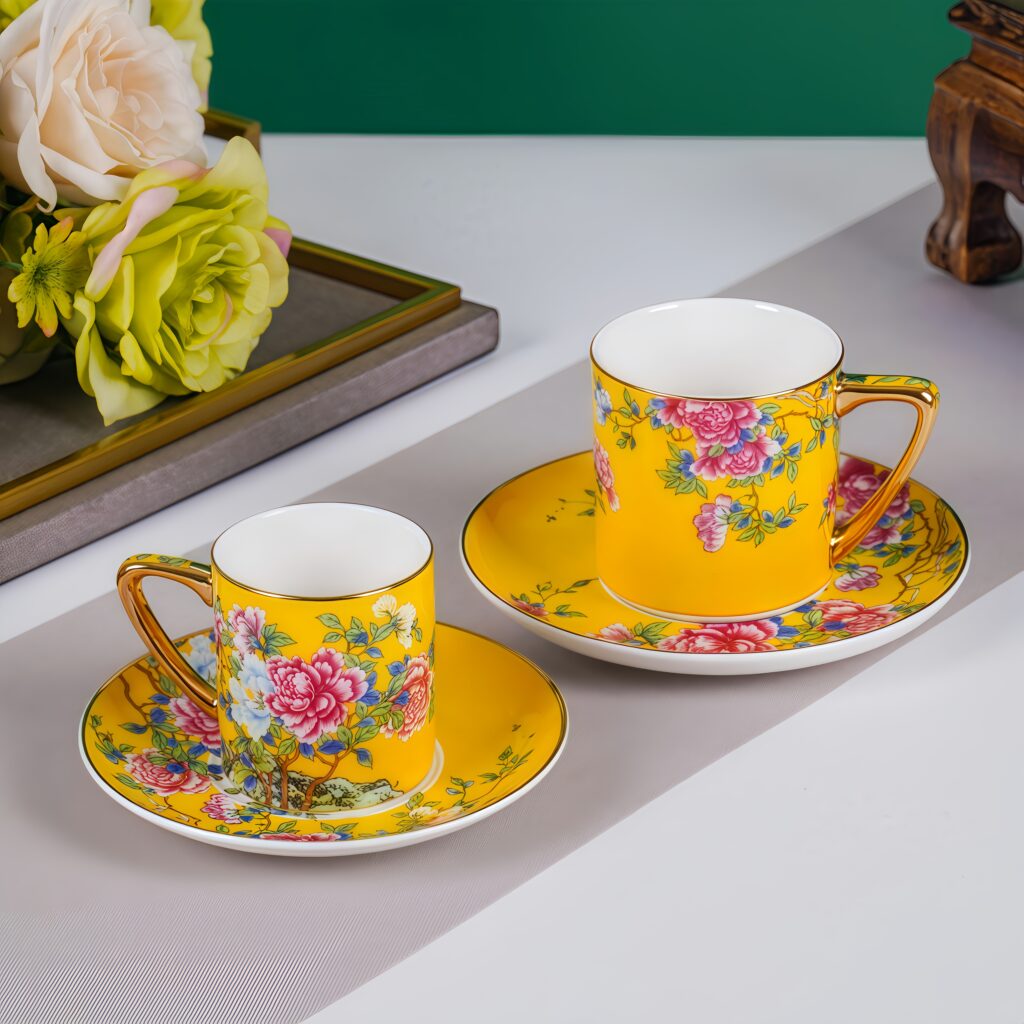 Jingdezhen enamel ceramic cup, high-end gold border peony sea style coffee cup, afternoon tea dessert cup