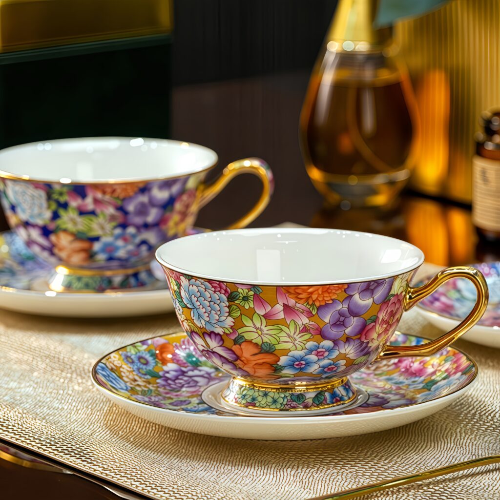 Enamel colored Wanhua coffee cup, plate, Jingdezhen retro palace style cup, ladies' exquisite afternoon tea cup