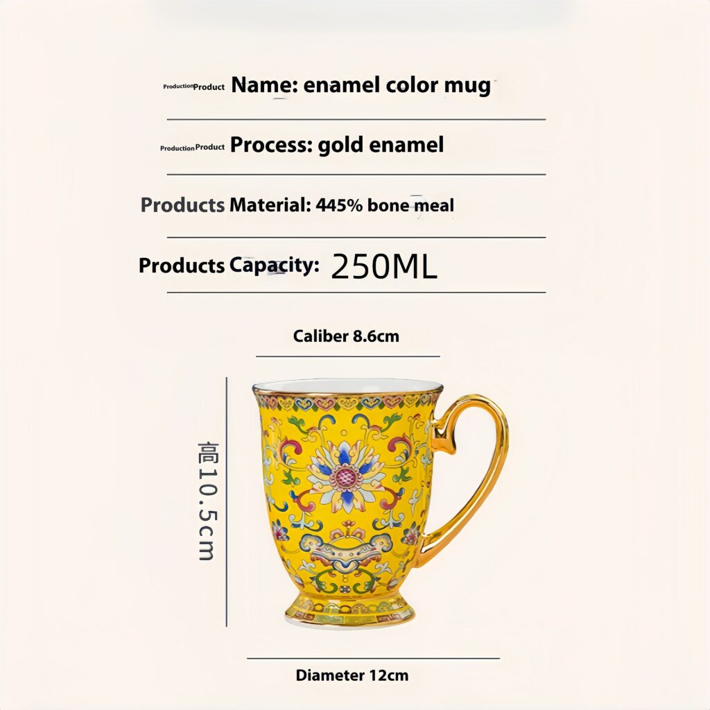Enamel coffee cup Jingdezhen gold border entwined lotus high foot mug Chinese office cup bone china water cup coffee cup dish