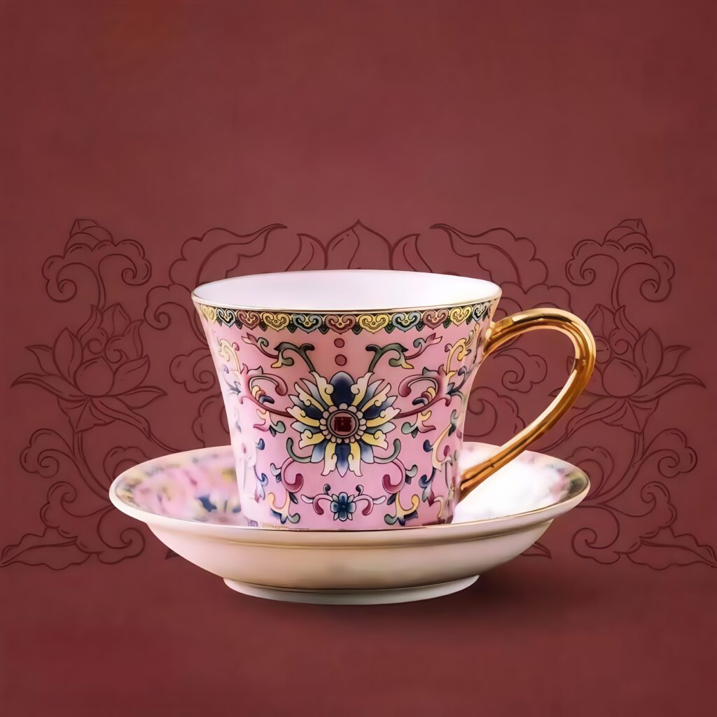 Enamel colored coffee cups, creative retro coffee utensils, afternoon tea, ceramic cups, home European cups, tea cups, plates