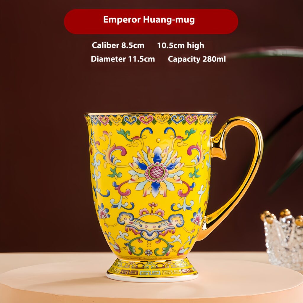 Enamel bone china coffee cup, Chinese court style flower tea water cup