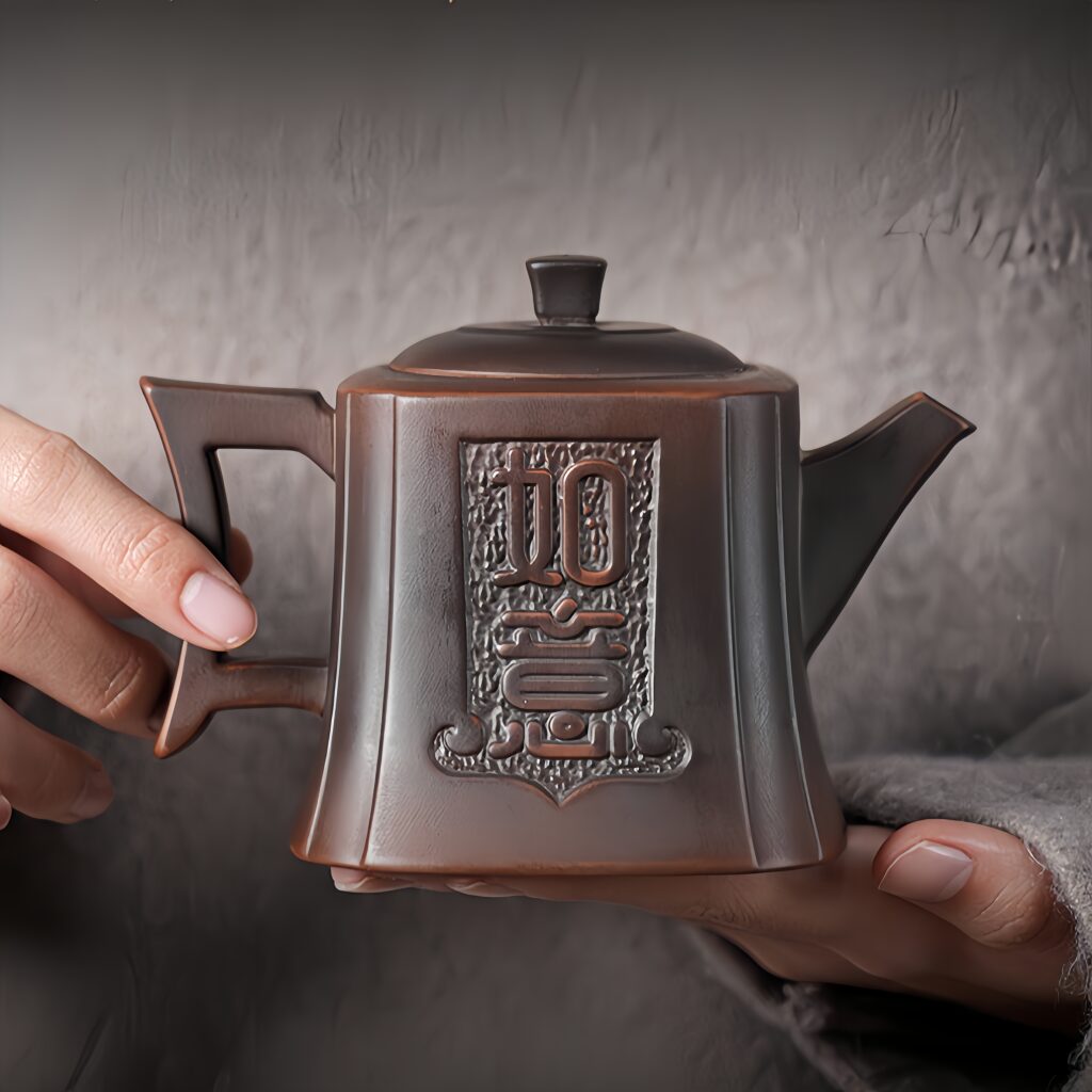 Purple pottery teapot, fully hand carved square pan dragon hand-held teapot, high-end new Chinese style purple clay teapot, household tea set