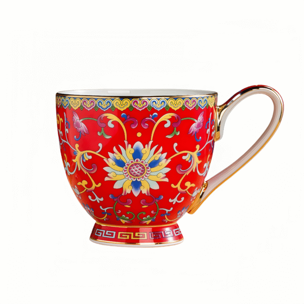 Enamel bone china coffee cup, Chinese court style flower tea water cup