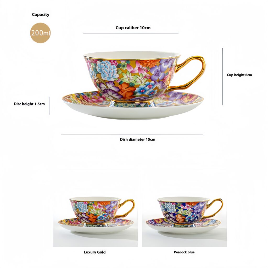 Vintage Palace Style Cup Enamel Colorful Kaleidoscope Coffee Cup Plate 7 Enamel colored Wanhua coffee cup, plate, Jingdezhen retro palace style cup, ladies' exquisite afternoon tea cup